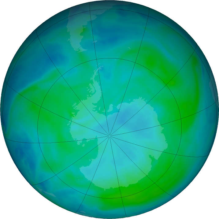 Antarctic ozone map for 11 January 2023